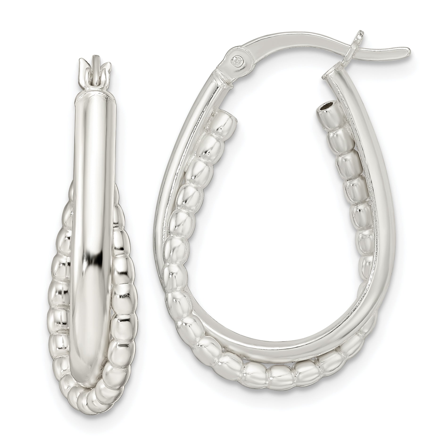 Sterling Silver Rhodium-plated Polished Double Oval Hoop Earrings Main image