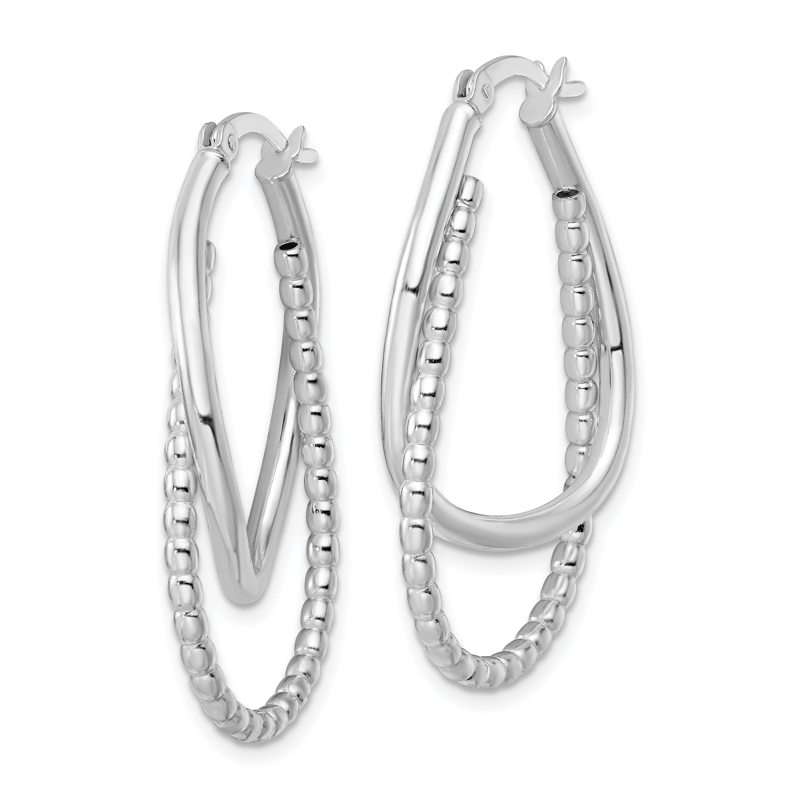 Sterling Silver Rhodium-plated Polished Double Oval Hoop Earrings Secondary image