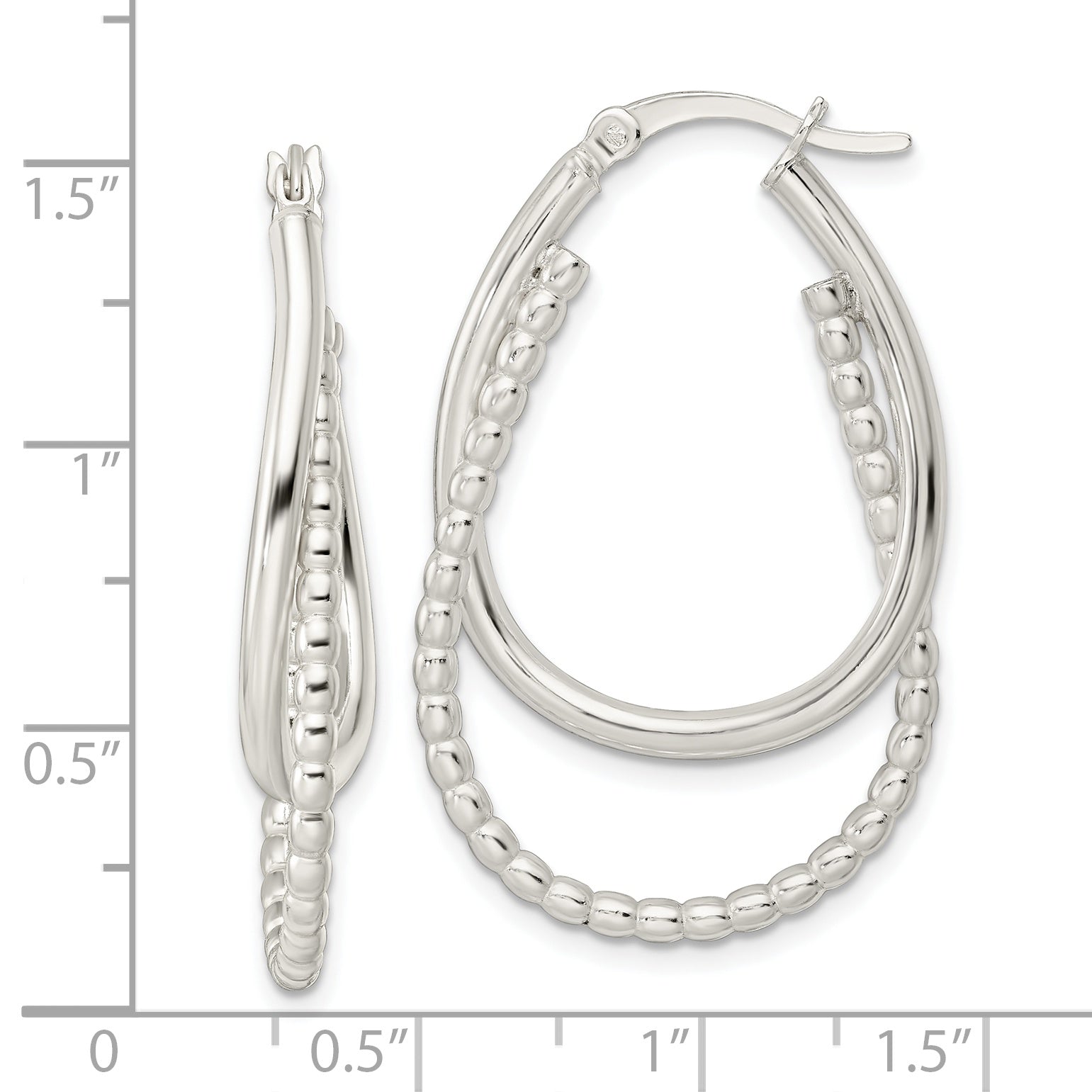 Sterling Silver Rhodium-plated Polished Double Oval Hoop Earrings