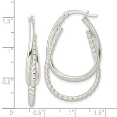 Sterling Silver Rhodium-plated Polished Double Oval Hoop Earrings