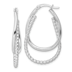 Sterling Silver Rhodium-plated Polished Double Oval Hoop Earrings