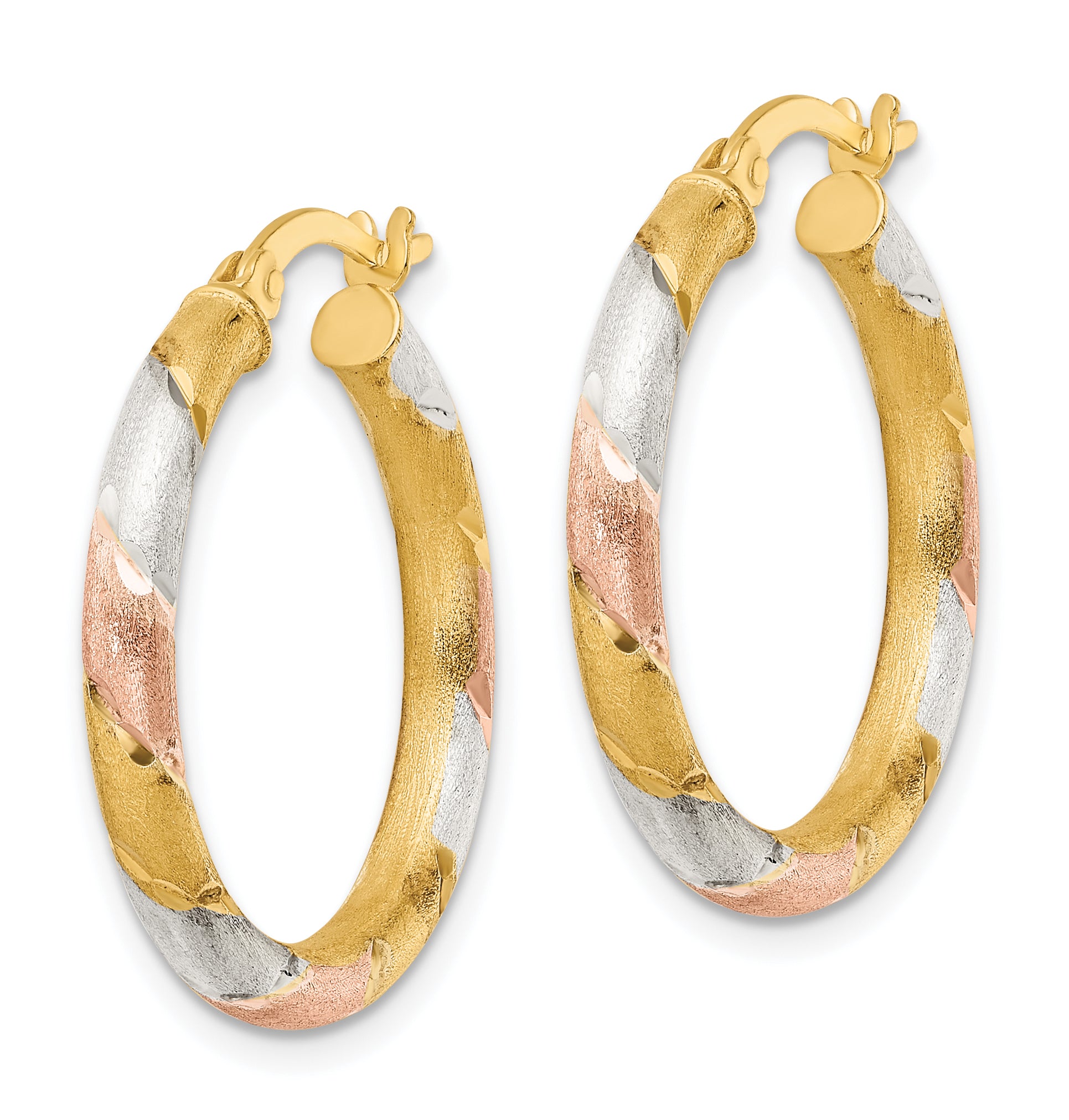 Sterling Silver Gold and Rose-tone Diamond-cut Circle Hoop Earrings Secondary image