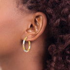 Sterling Silver Gold and Rose-tone Diamond-cut Circle Hoop Earrings