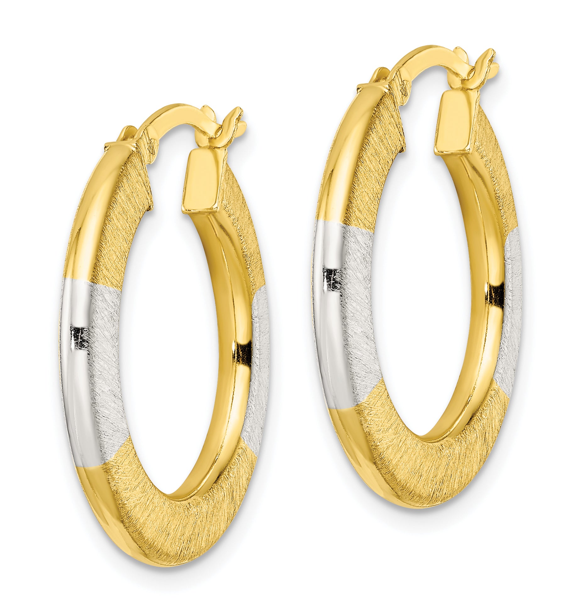 Sterling Silver and Gold-tone Brushed Flat Circle Hoop Earrings Secondary image