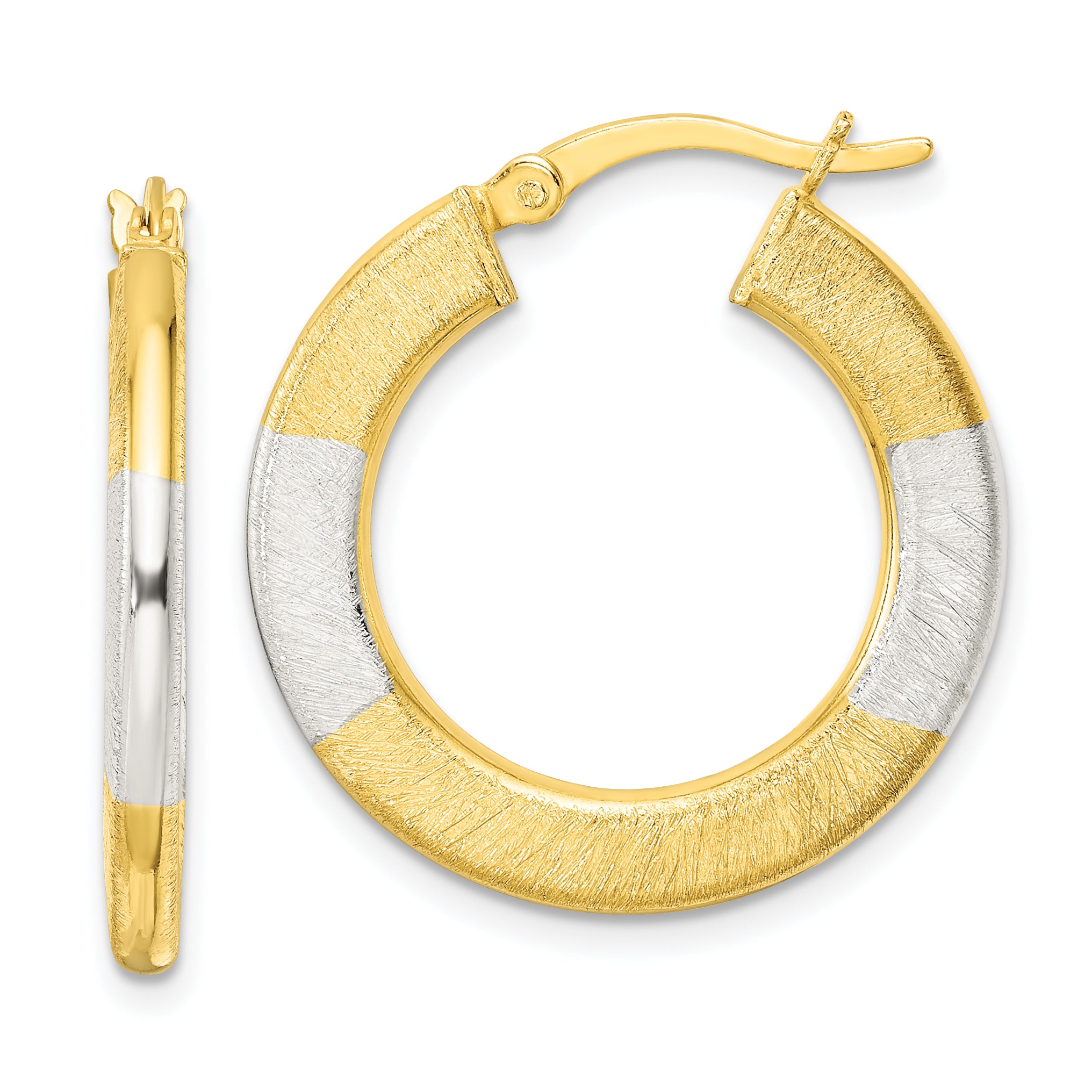 Sterling Silver and Gold-tone Brushed Flat Circle Hoop Earrings Main image