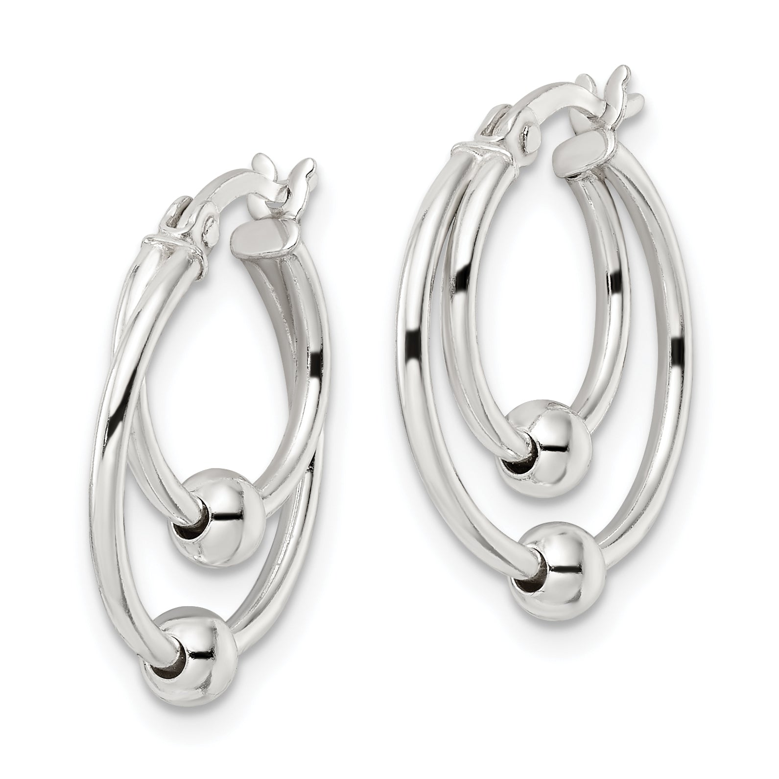 Sterling Silver Polished Double Circle Beaded Hoop Earrings Secondary image