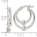Sterling Silver Polished Double Circle Beaded Hoop Earrings