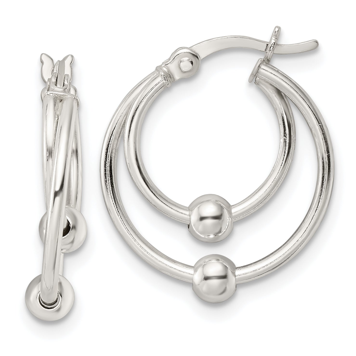 Sterling Silver Polished Double Circle Beaded Hoop Earrings Main image