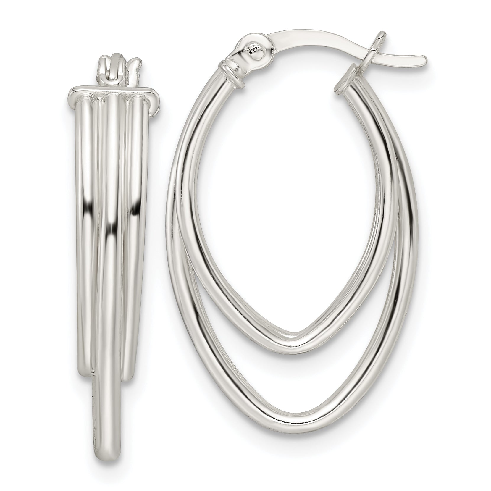 Sterling Silver Polished Triple Oval Hoop Earrings