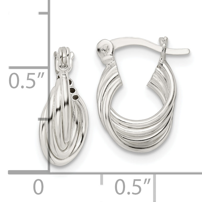 Sterling Silver Polished Triple Circle Hoop Earrings