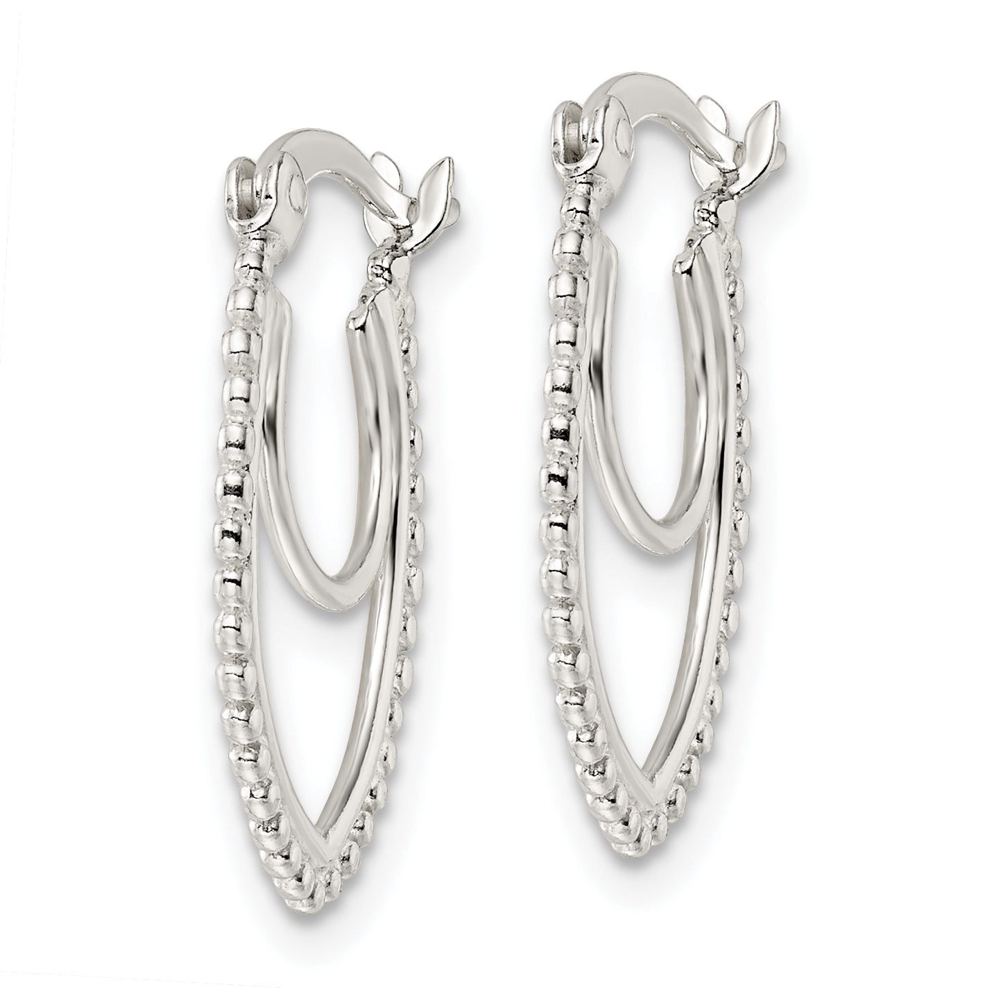 Sterling Silver Beaded Double Oval Hoop Earrings Secondary image