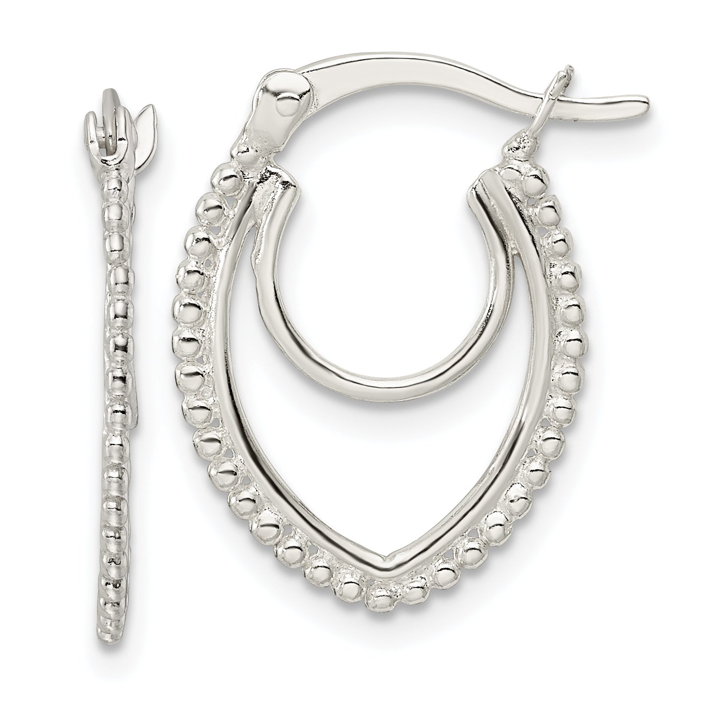 Sterling Silver Beaded Double Oval Hoop Earrings Main image