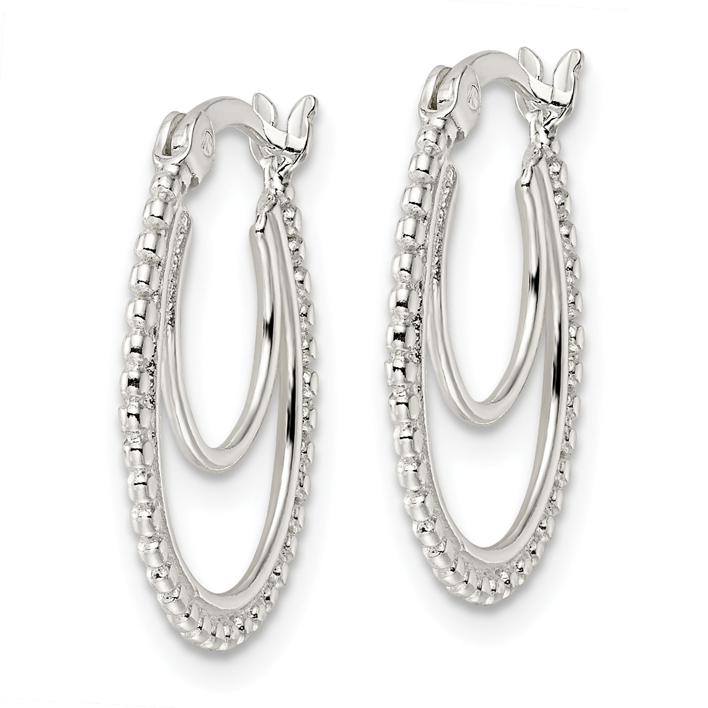 Sterling Silver Beaded Double Oval Hoop Earrings Secondary image