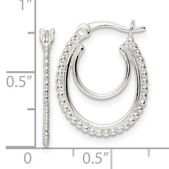 Sterling Silver Beaded Double Oval Hoop Earrings