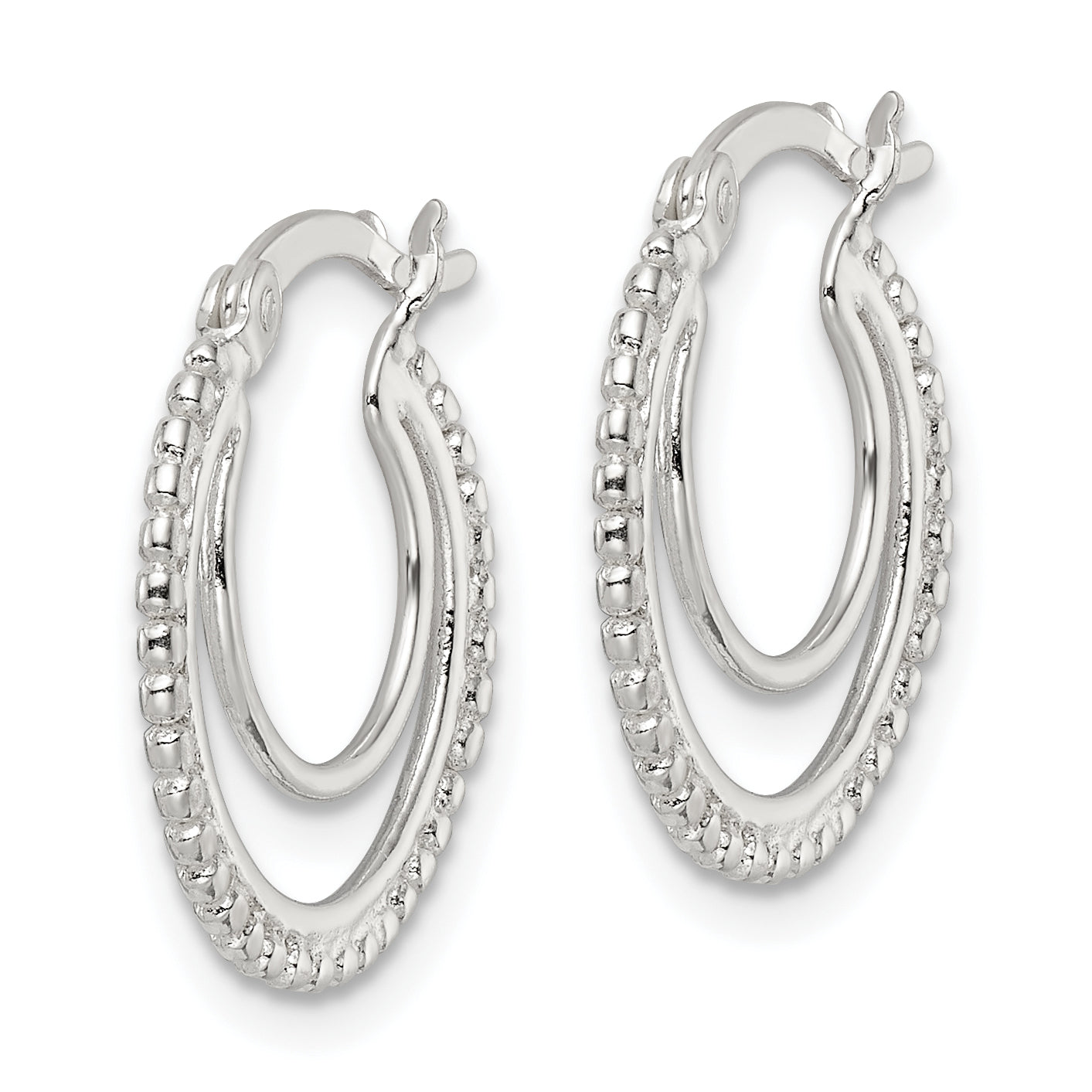 Sterling Silver Beaded Double Circle Hoop Earrings Secondary image
