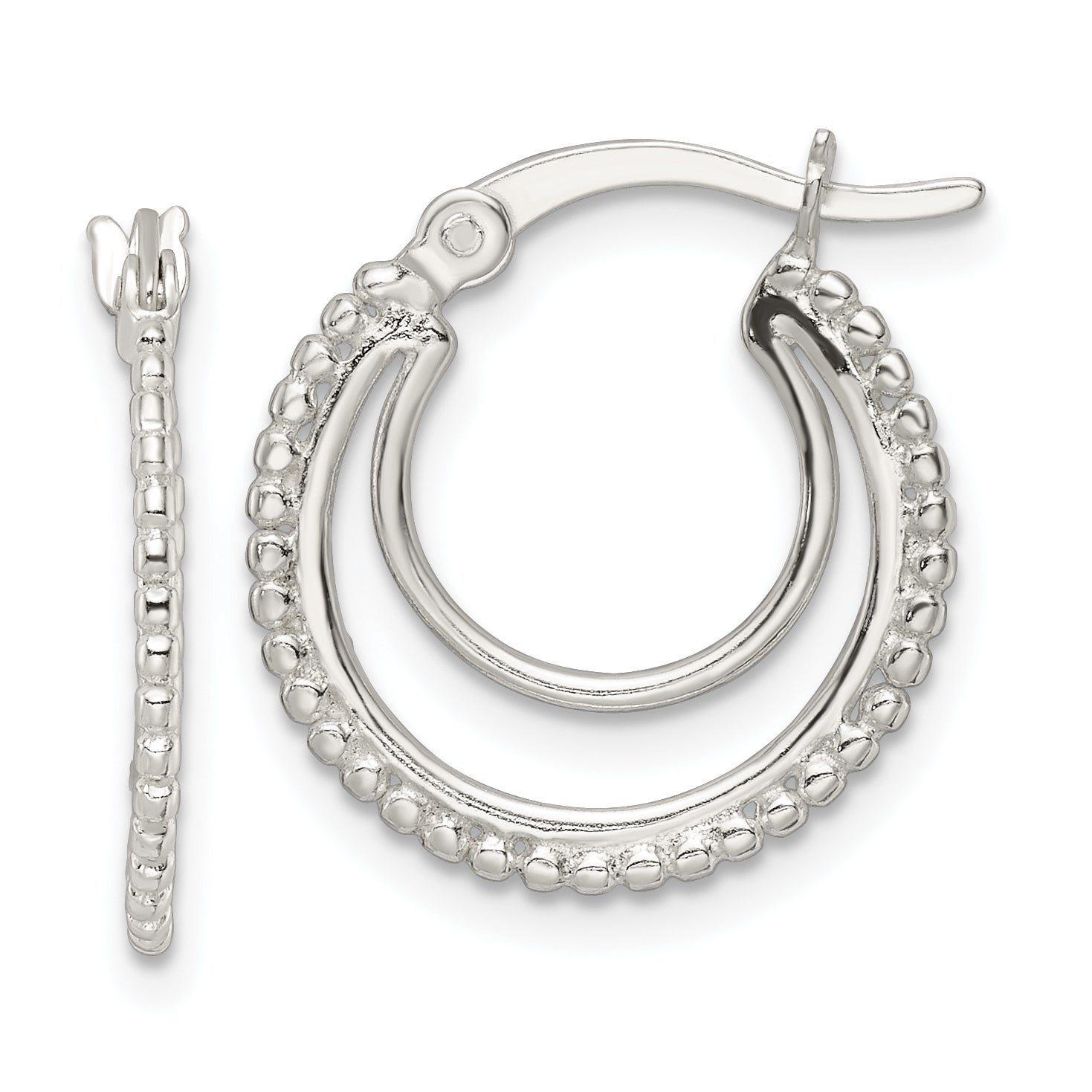 Sterling Silver Beaded Double Circle Hoop Earrings Main image