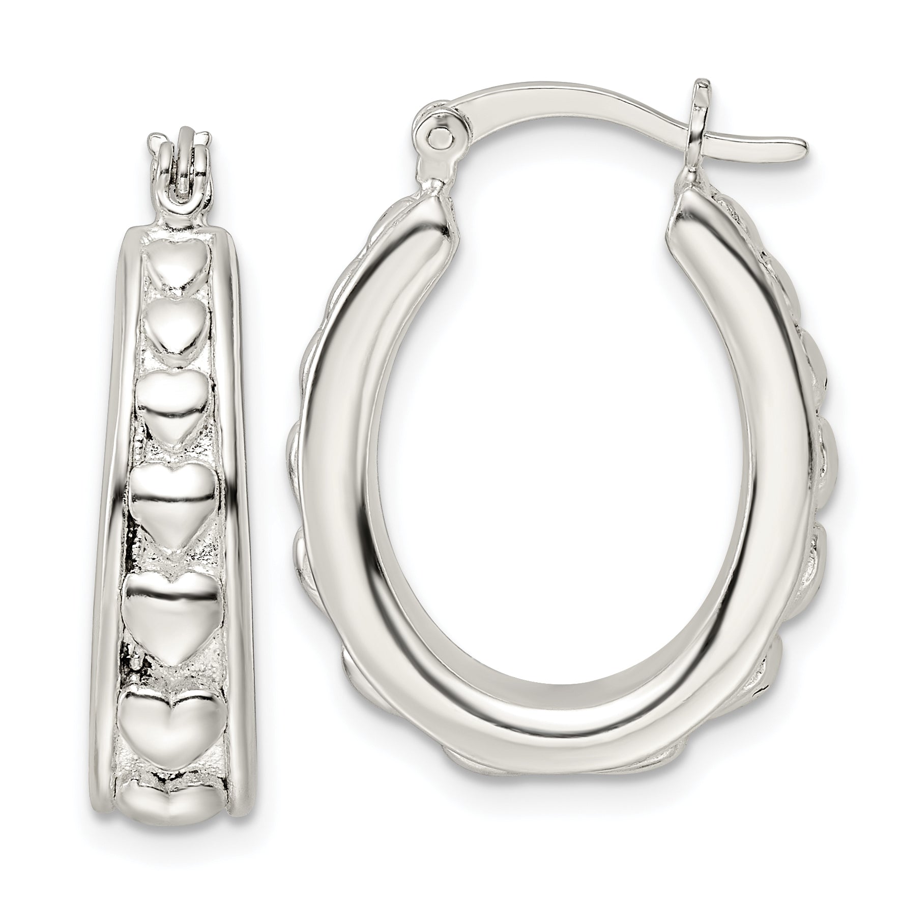 Sterling Silver Polished Heart Oval Hoop Earrings Main image