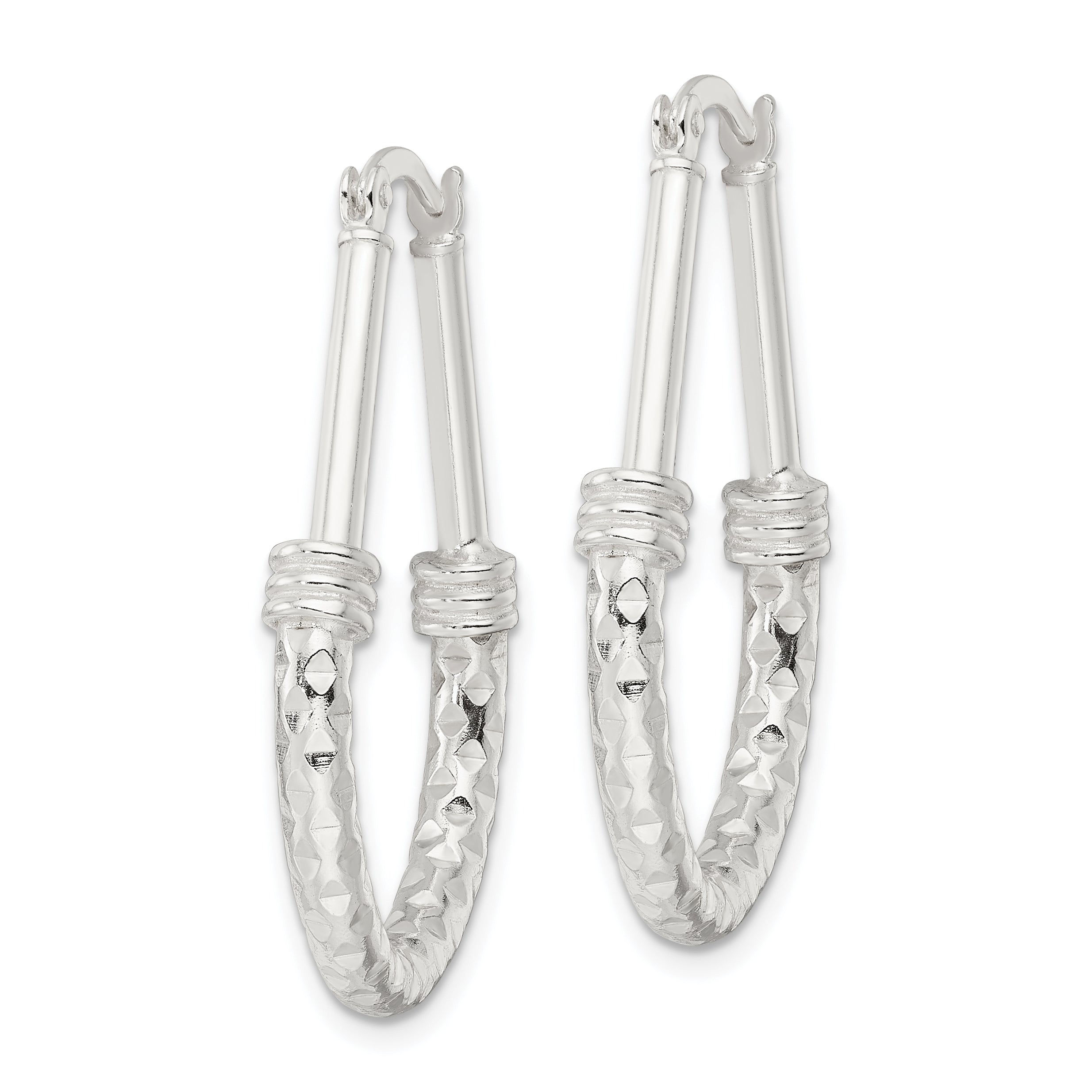 Sterling Silver Polished Fancy Oval Hoop Earrings Secondary image