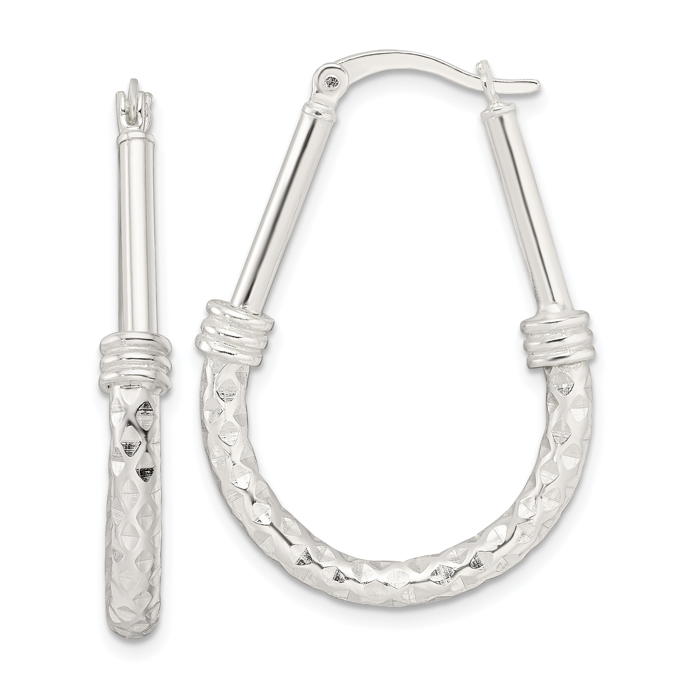 Sterling Silver Polished Fancy Oval Hoop Earrings Main image