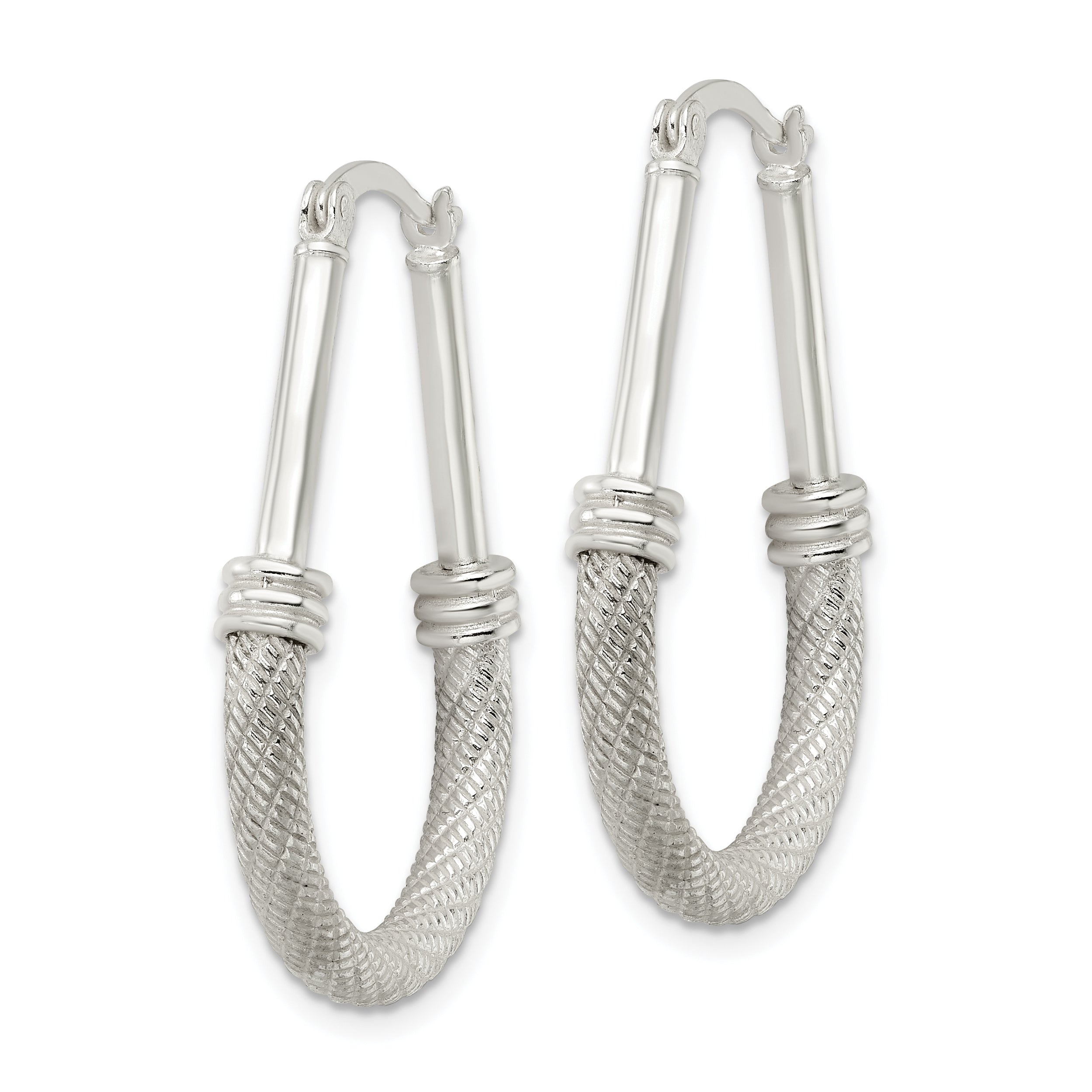 Sterling Silver Textured Teardrop Hoop Earrings Secondary image