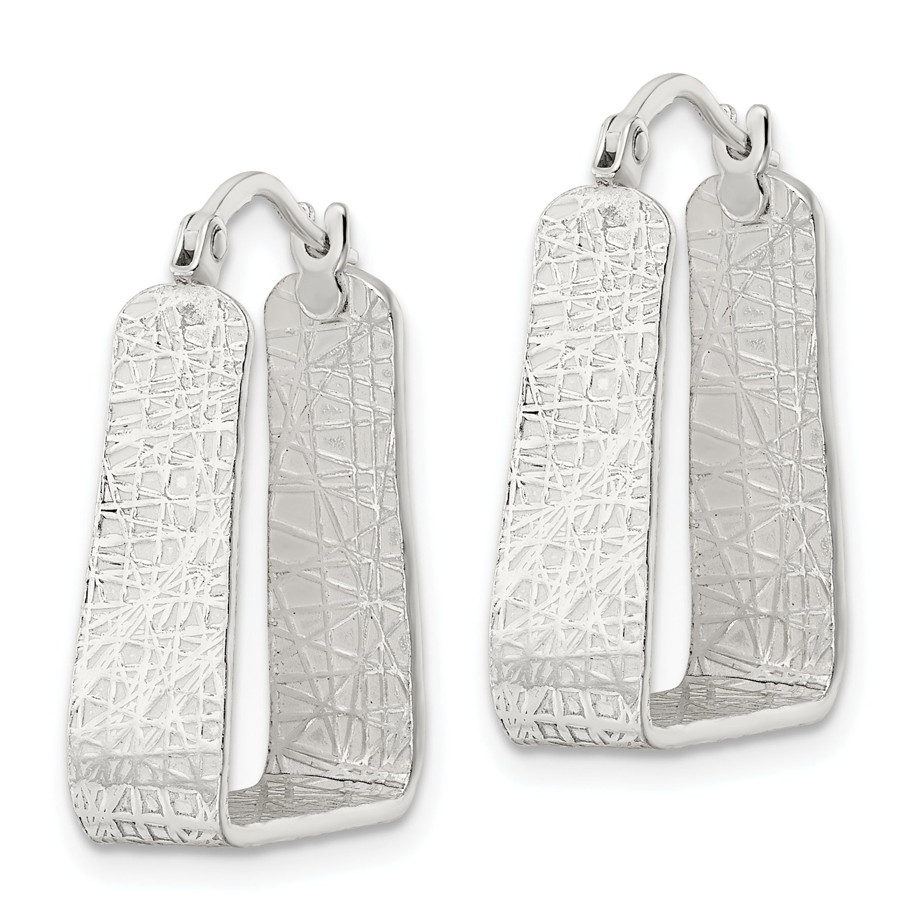 Sterling Silver Rhod-pltd Polished/Textured 5.5mm Square Hoop Earrings Secondary image