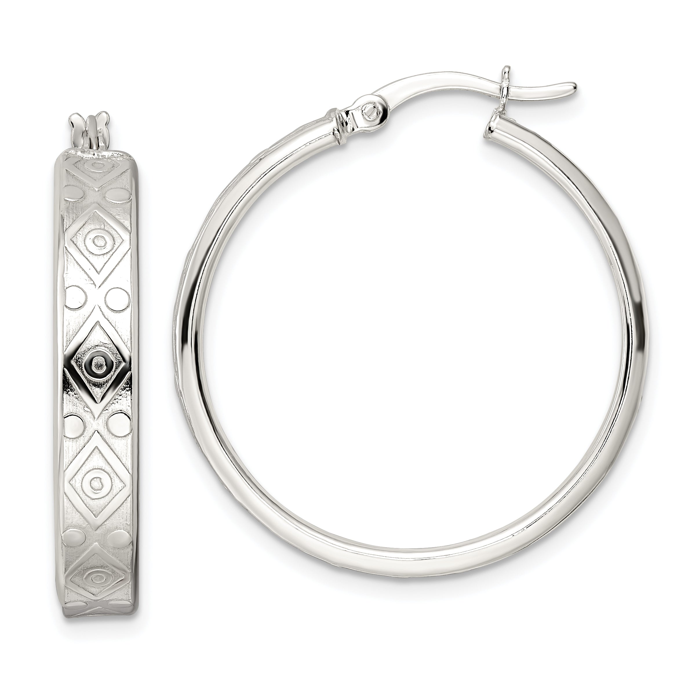 Sterling Silver Polished Geometric Design 5.25mm Round Hoop Earrings Main image