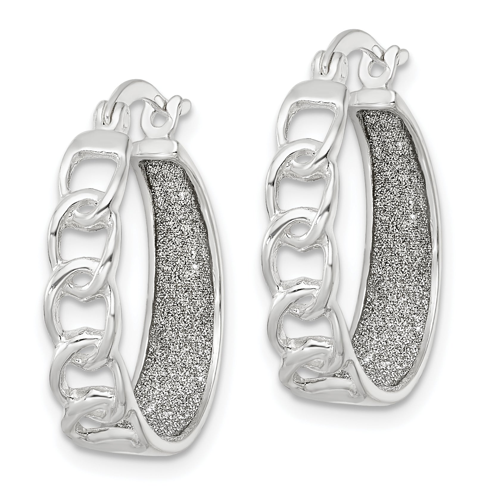Sterling Silver Polished Fabric Glitter Hoop & Links Round Hoop Earrings Secondary image