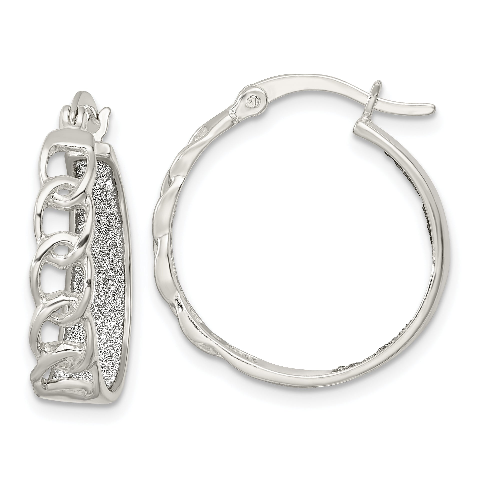 Sterling Silver Polished Fabric Glitter Hoop & Links Round Hoop Earrings Main image
