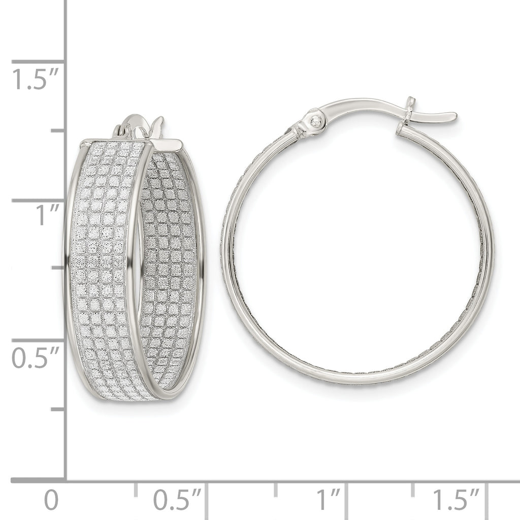 Sterling Silver Polished Fabric Glitter 6.85mm Round Hoop Earrings