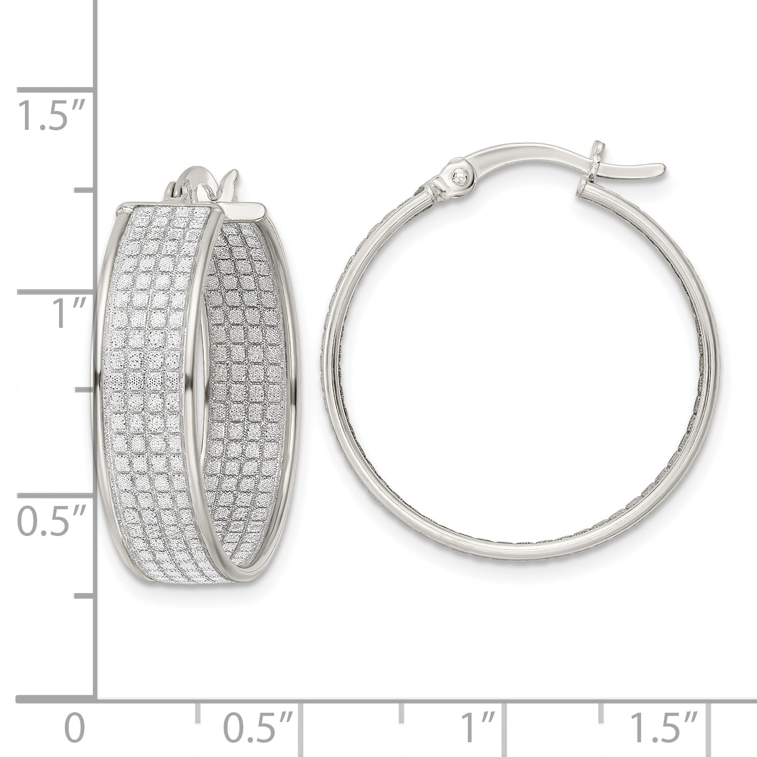 Sterling Silver Polished Fabric Glitter 6.85mm Round Hoop Earrings