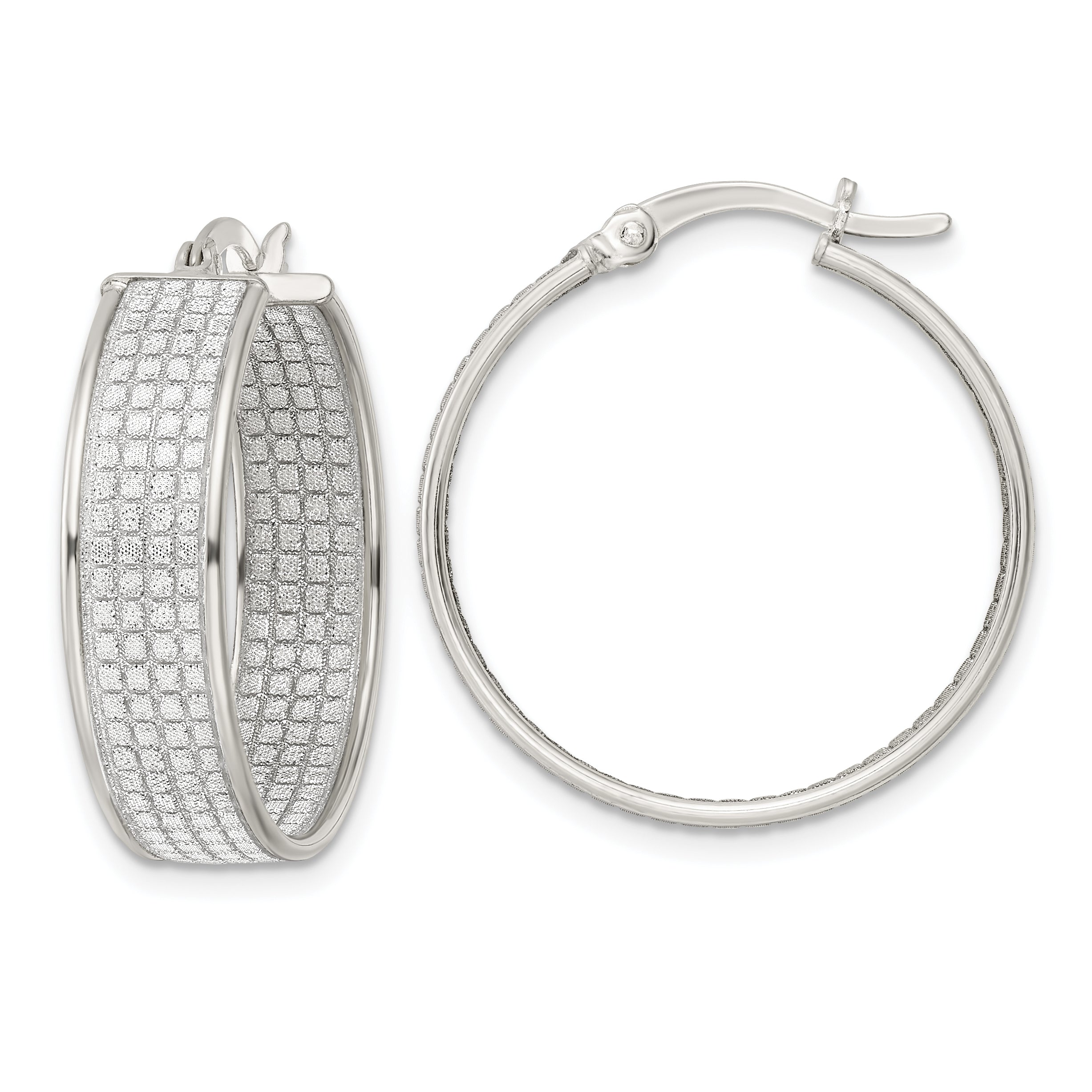 Sterling Silver Polished Fabric Glitter 6.85mm Round Hoop Earrings Main image