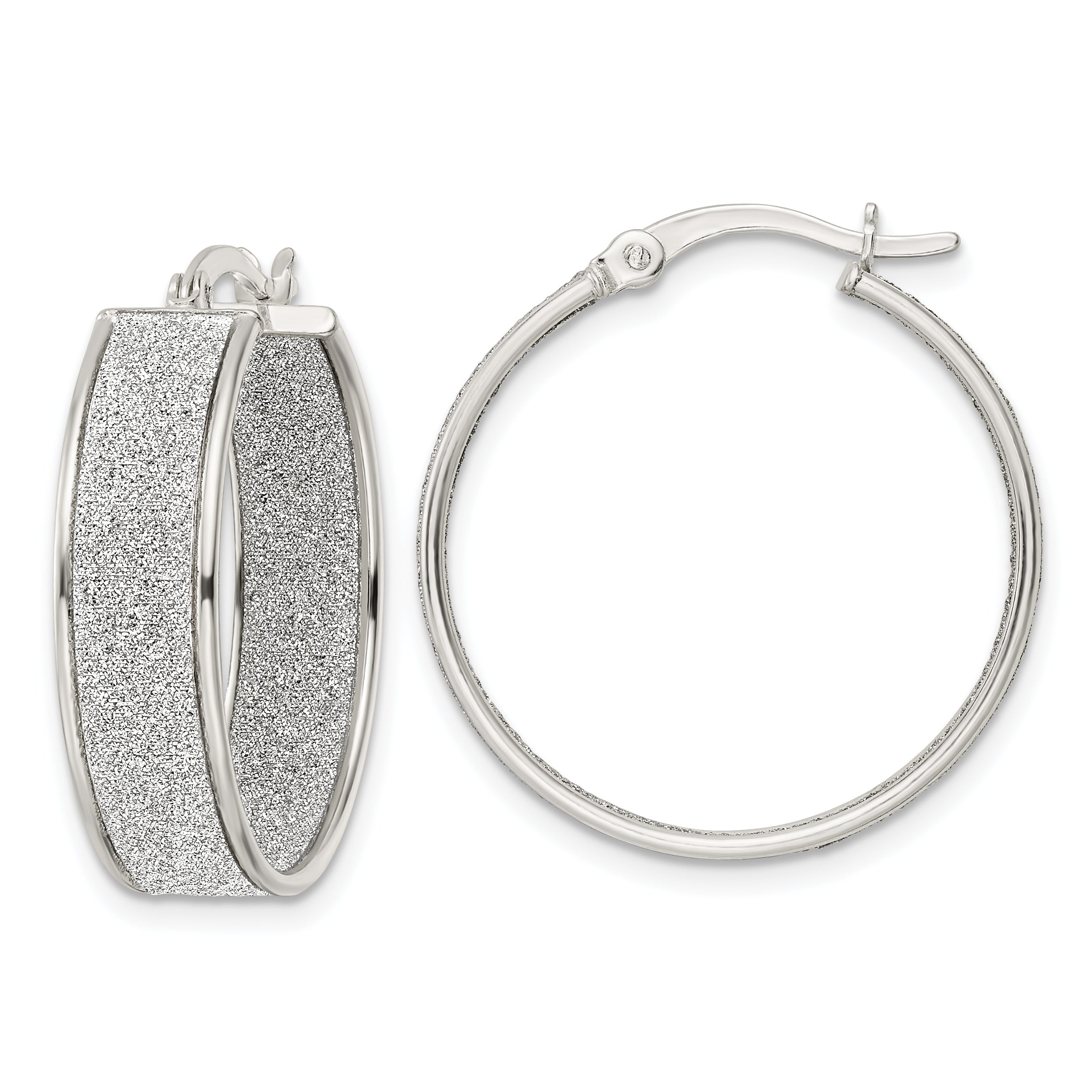 Sterling Silver Polished Fabric Glitter 6.85mm Round Hoop Earrings Main image