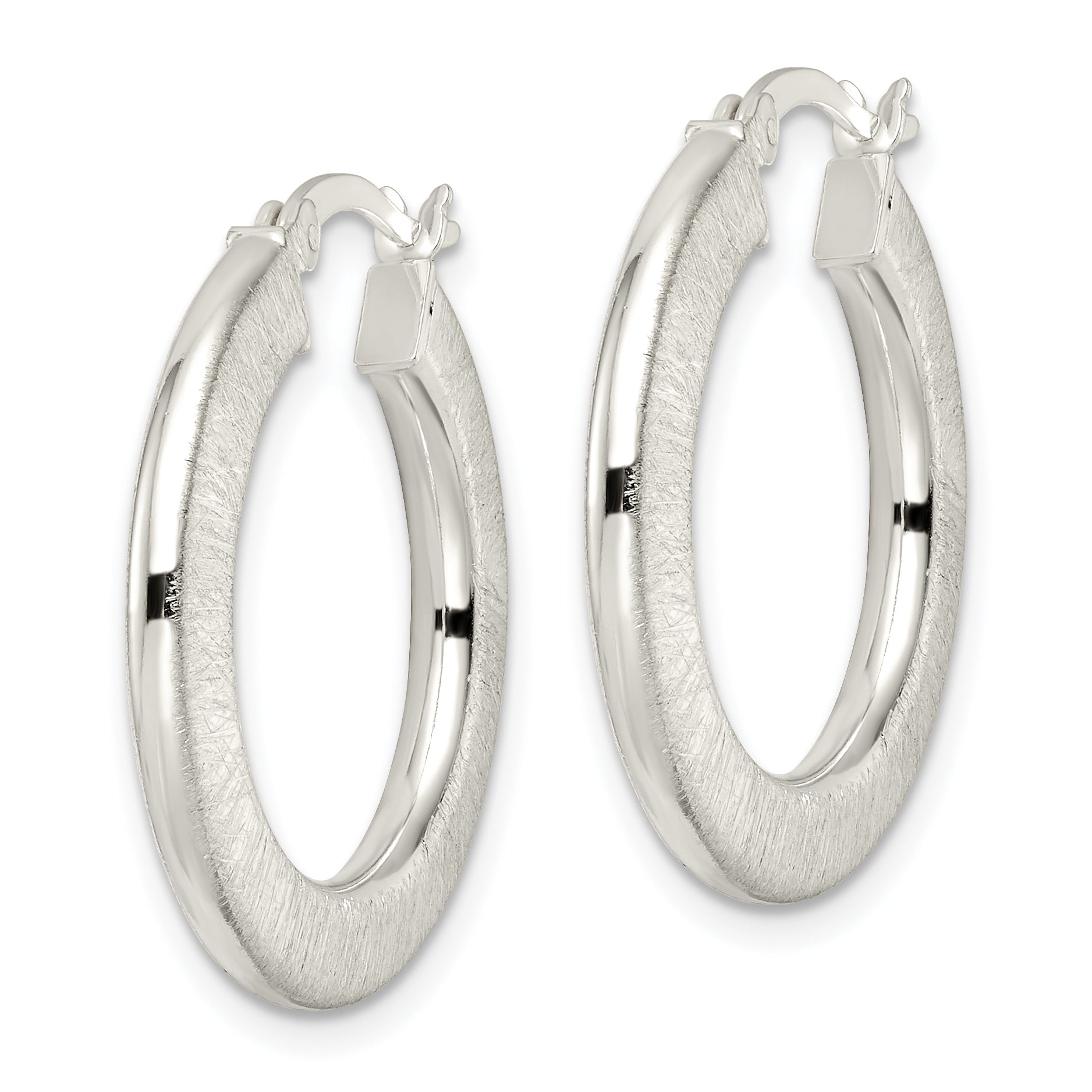 Sterling Silver Flat Brushed 2.5mm Round Hoop Earrings
