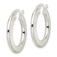Sterling Silver Flat Brushed 2.5mm Round Hoop Earrings