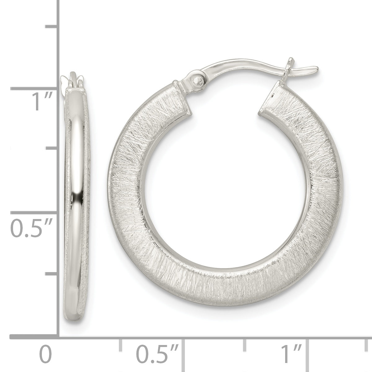 Sterling Silver Flat Brushed 2.5mm Round Hoop Earrings