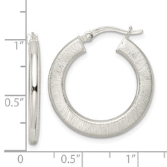 Sterling Silver Flat Brushed 2.5mm Round Hoop Earrings