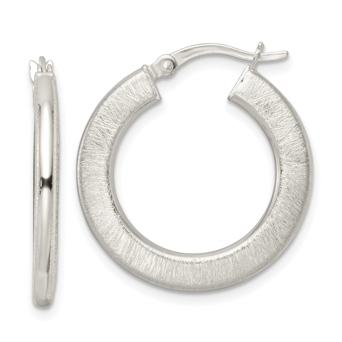 Sterling Silver Flat Brushed 2.5mm Round Hoop Earrings