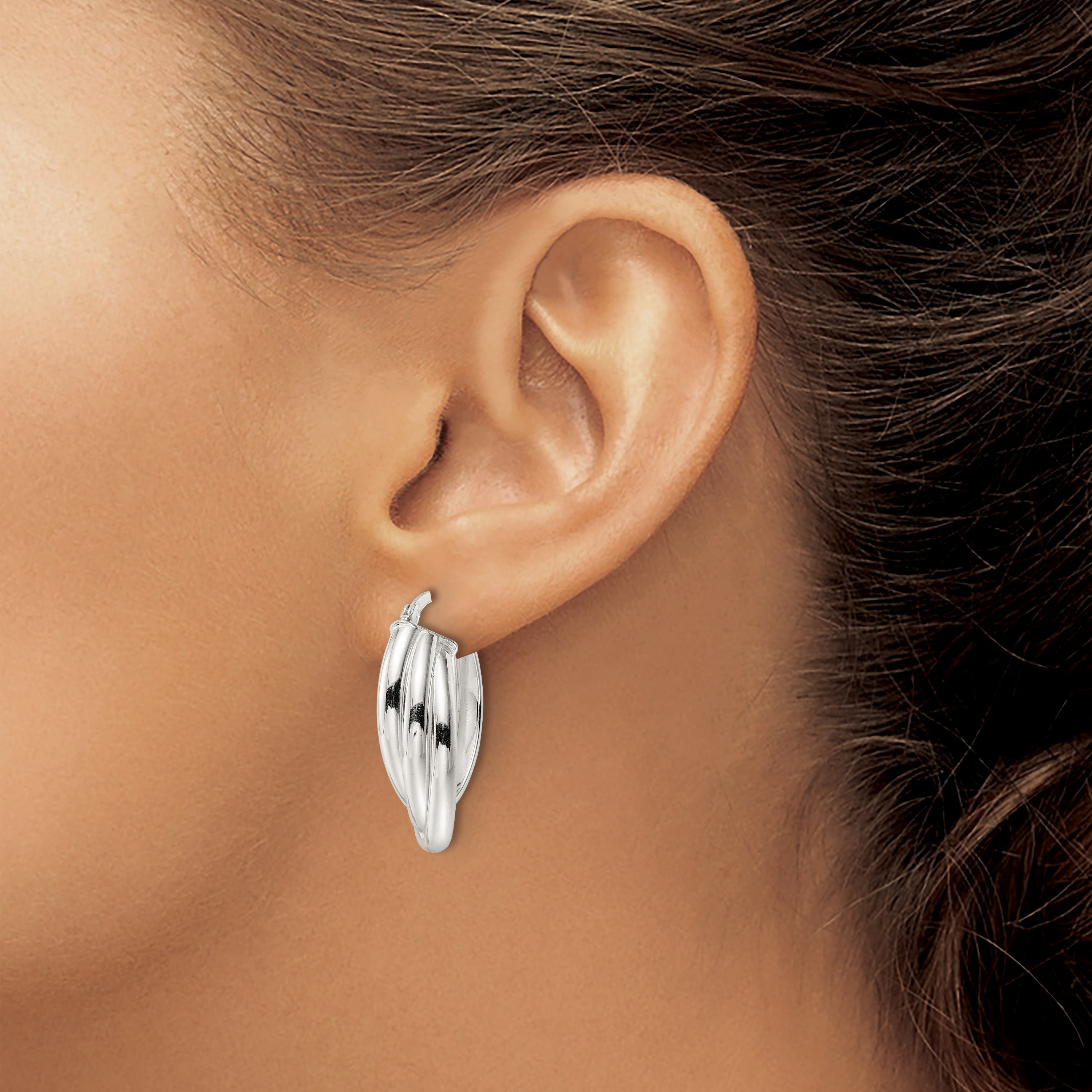 Sterling Silver Polished Triple Twisted Oval Hoop Earrings