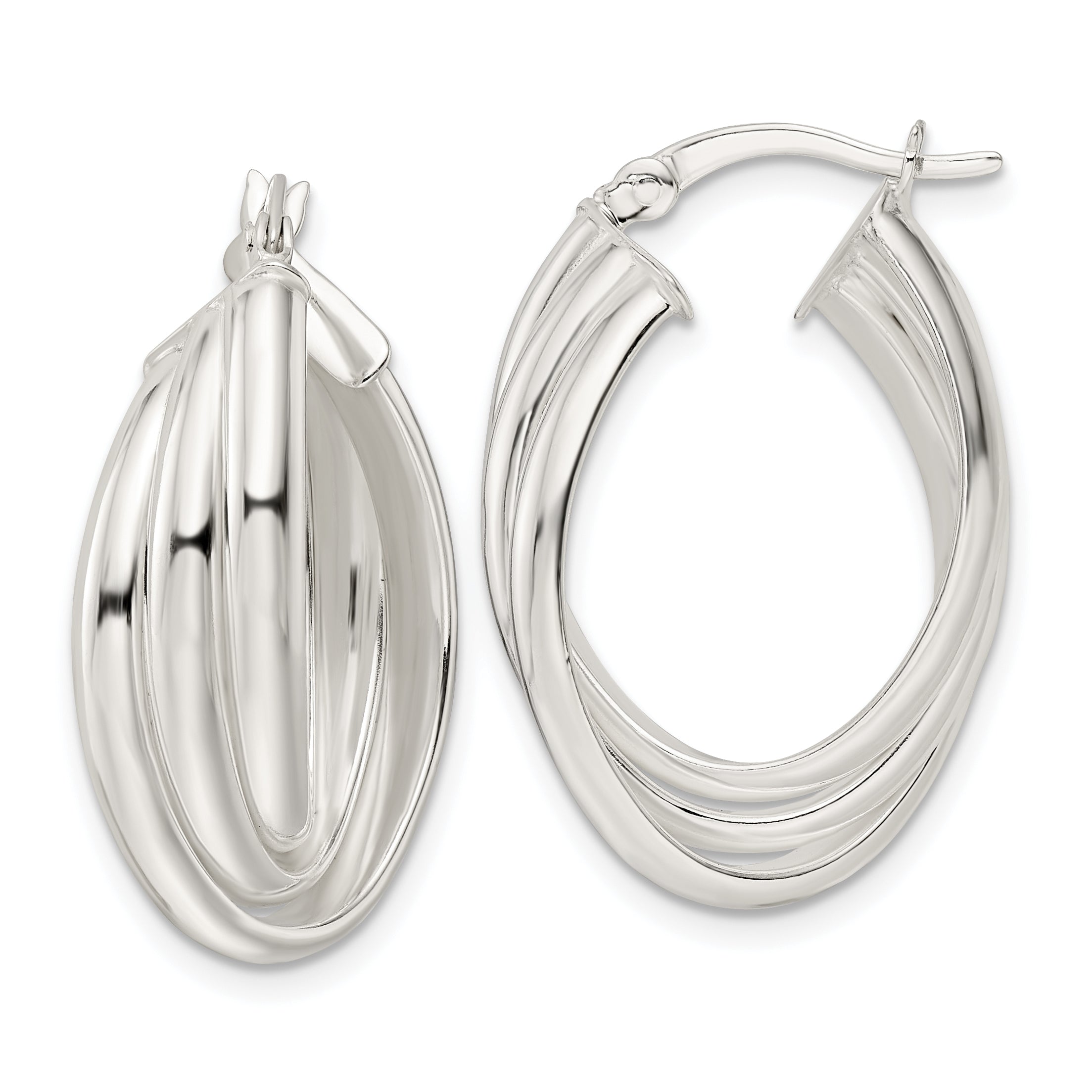 Sterling Silver Polished Triple Twisted Oval Hoop Earrings Main image