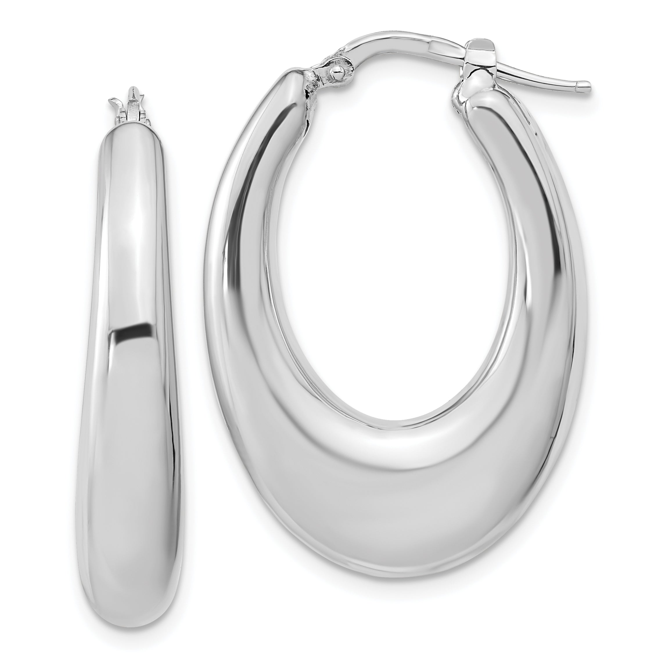 Sterling Silve Rhodium-plated Polished Hollow Oval Hoop Earrings Main image