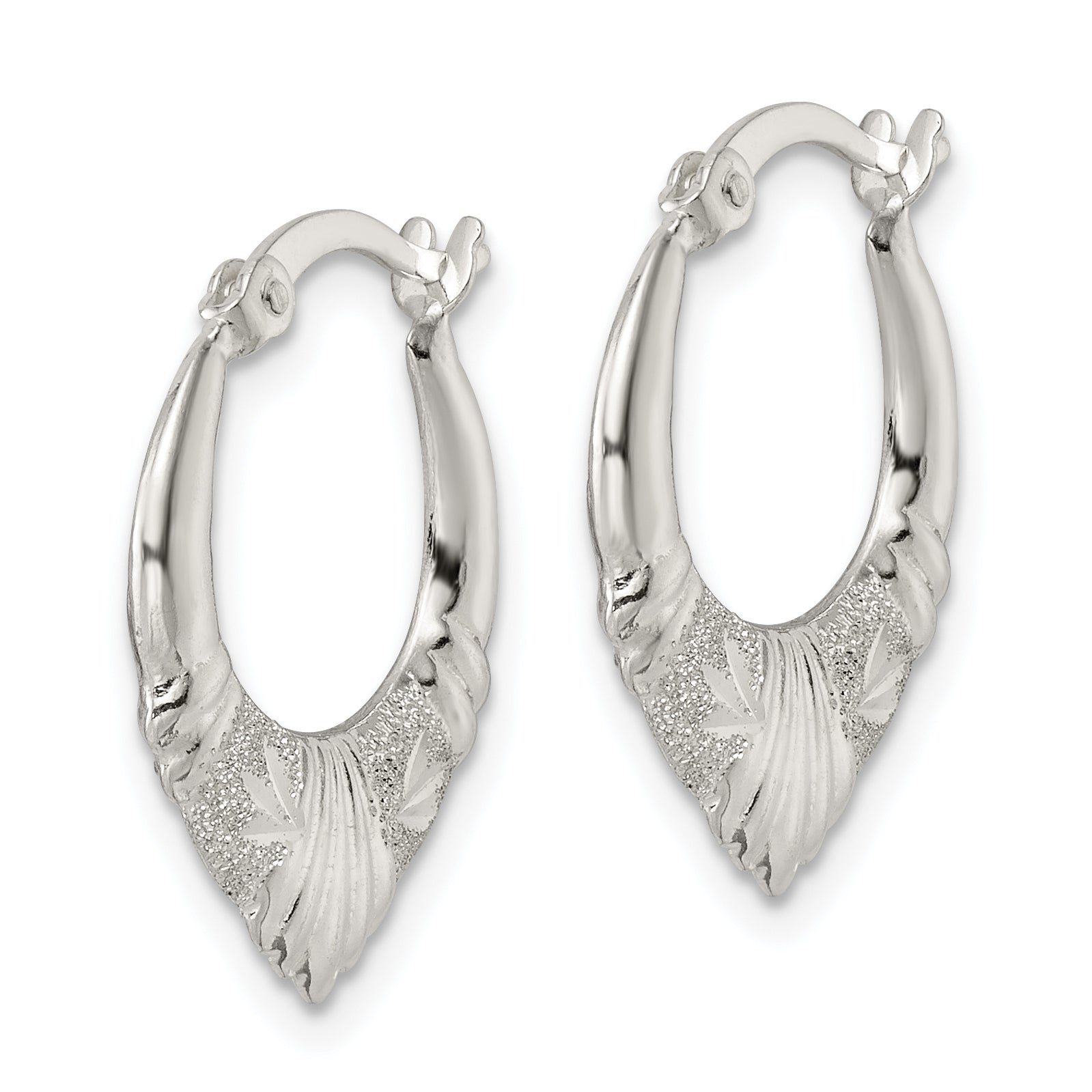 Sterling Silver Polished & Lasered D/C Scalloped Hoop Earrings Secondary image