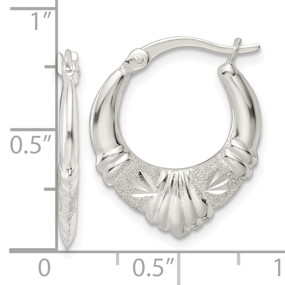Sterling Silver Polished & Lasered D/C Scalloped Hoop Earrings