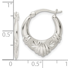 Sterling Silver Polished & Lasered D/C Scalloped Hoop Earrings