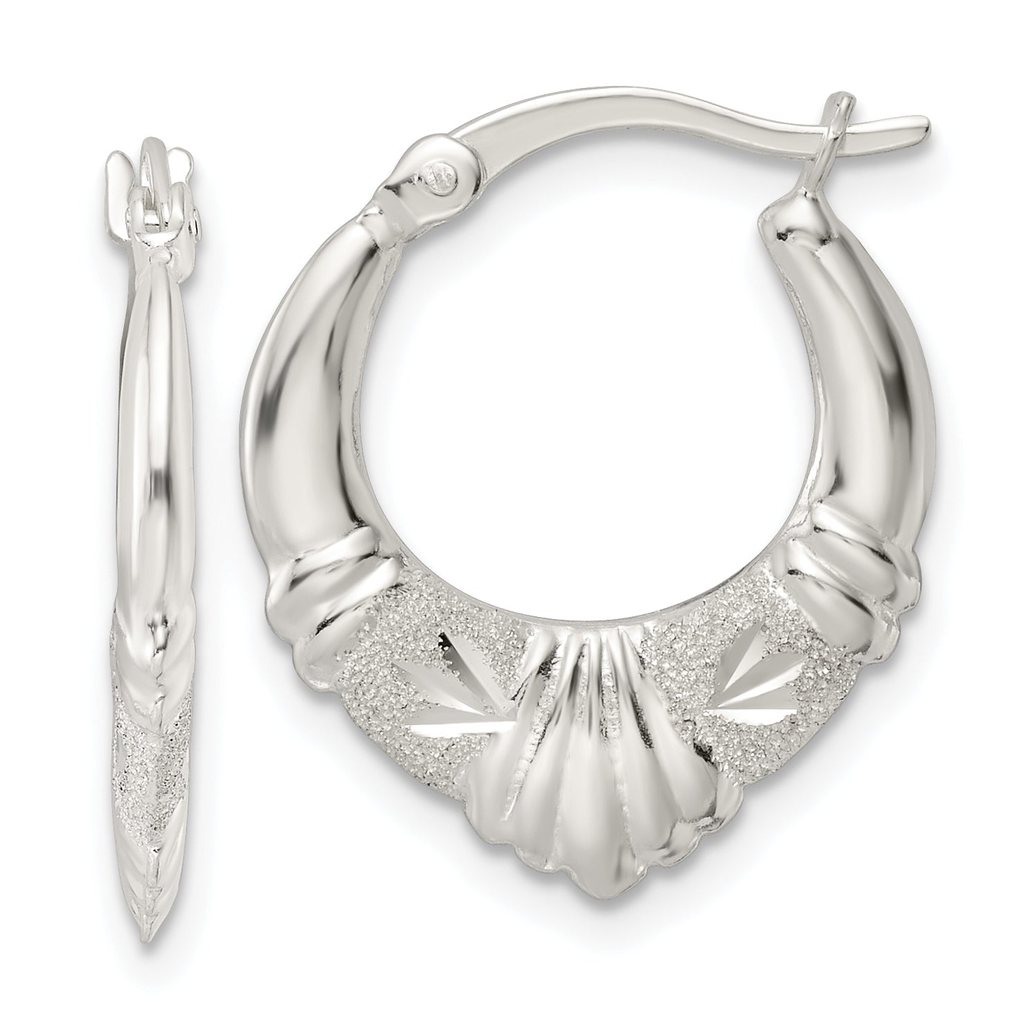 Sterling Silver Polished & Lasered D/C Scalloped Hoop Earrings Main image