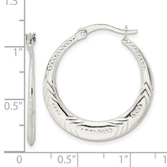 Sterling Silver Polished & Textured Knife Edge Round Hoop Earrings