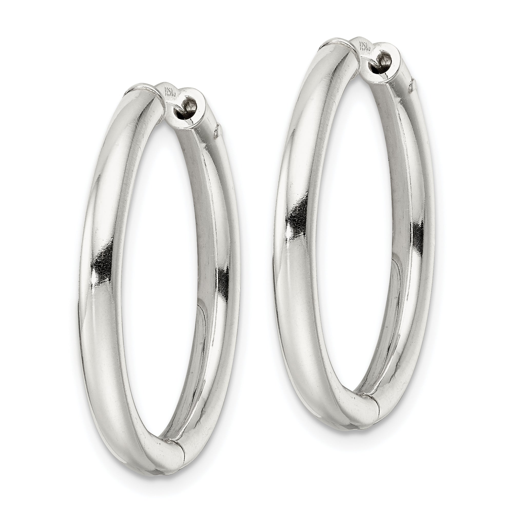 Sterling Silver Polished 3x28mm Hinged Tube Hoop Earrings Secondary image