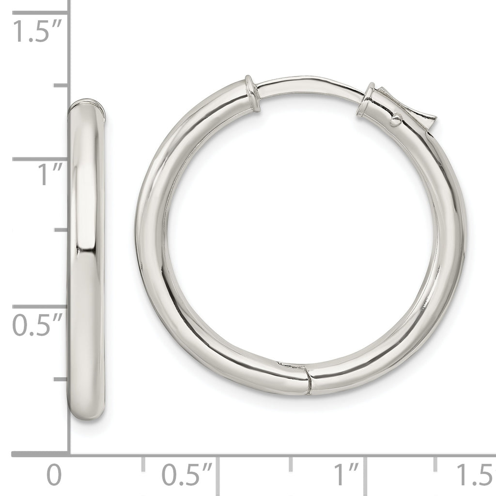 Sterling Silver Polished 3x28mm Hinged Tube Hoop Earrings