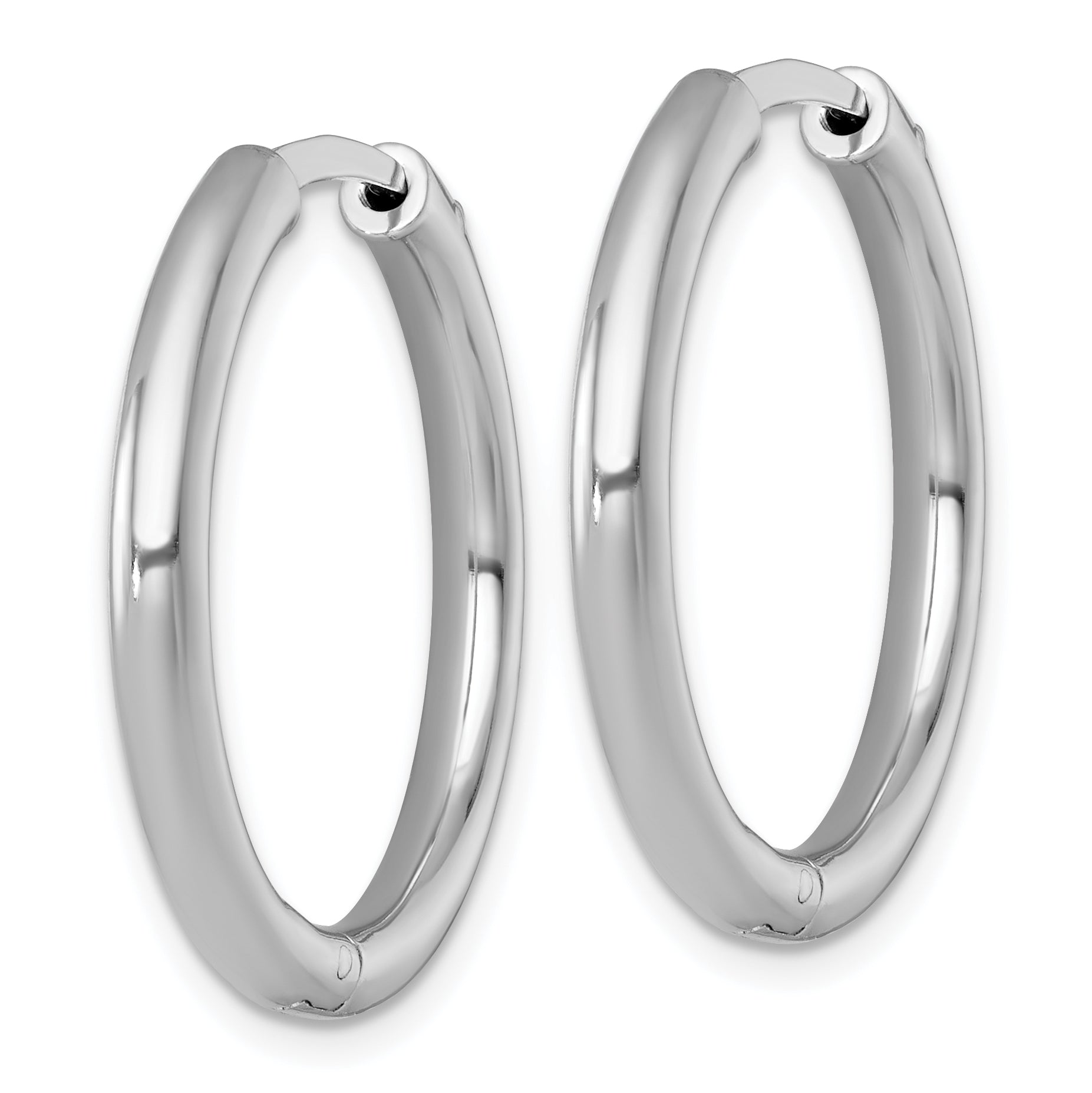 Sterling Silver Rhodium-plated Polished 3x28mm with Safety Lock Round Hinged Hoop Earrings Secondary image