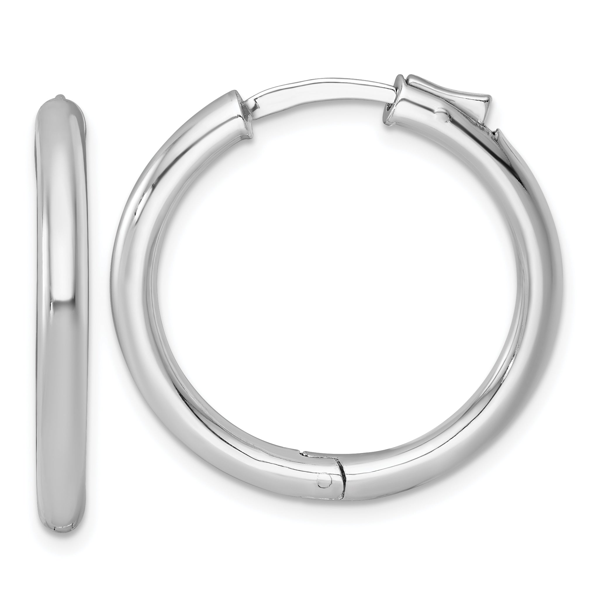 Sterling Silver Rhodium-plated Polished 3x28mm with Safety Lock Round Hinged Hoop Earrings Main image