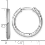 Sterling Silver Rhodium-plated Polished 3x25mm with Safety Lock Round Hinged Hoop Earrings